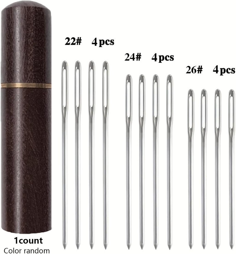 Zhenqing Redwood Needle Case with 12 Blunt Tip Cross Stitch Needles, Natural Wood Embroidery Needle Holder & Nickel-Plated Rustproof Sewing Needles for Crafters, Organize Threading Tools（67502） - Image 4